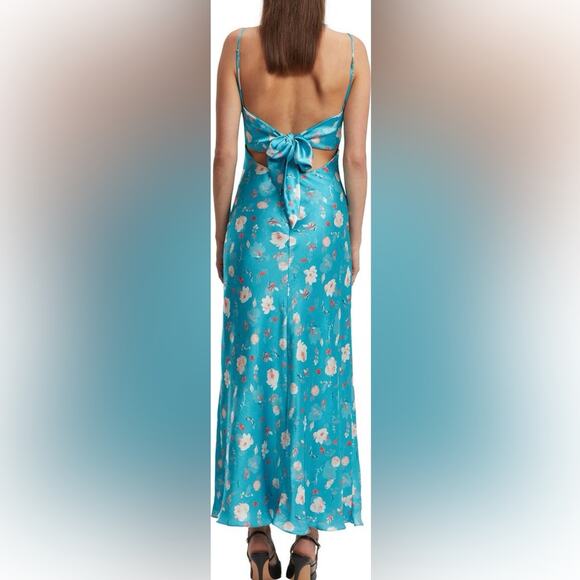 NEW $189 BARDOT 8 Malinda Floral Tie Back Satin Maxi Dress - Picture 2 of 9